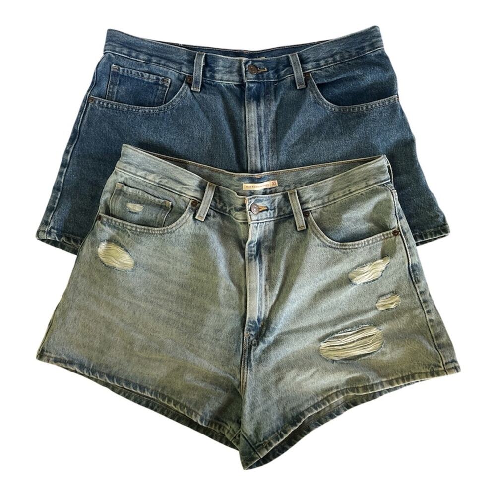 Levi high waist mom shorts size 33 set of 2 distressed denim